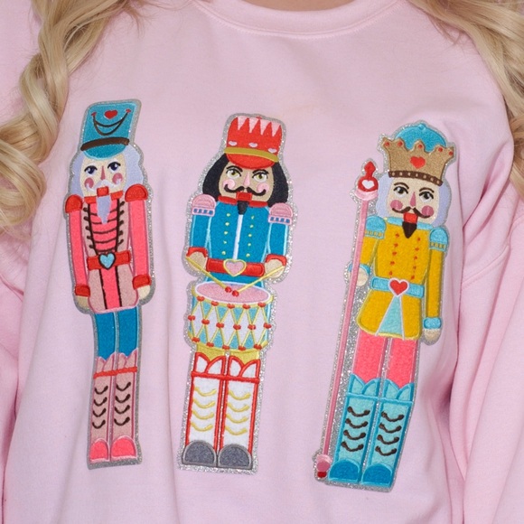 Nutcracker Set Silver Glitter Chenille Crewneck - Picture 4 of 6